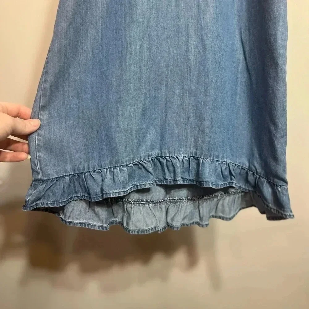 Aqua Girl Kids Chambray Halter Dress Blue Ruffle High‎ Low KD1436 Size S NWT